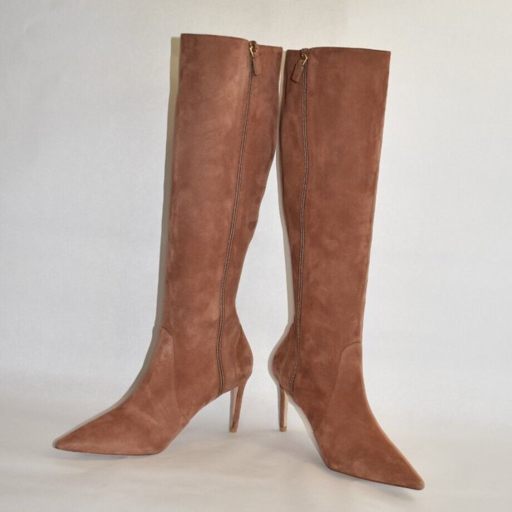 $850 Stuart Weitzman Stuart 85 Knee High Pointed Toe Zip Boot SUEDE 9 (PA15) - Picture 4 of 8